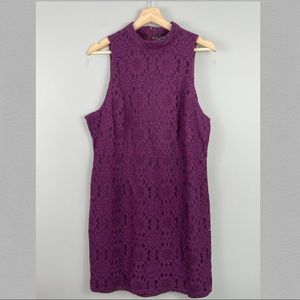 Forever 21+ Floral Lace High Neck Midi Dress Purple Eggplant 0X
